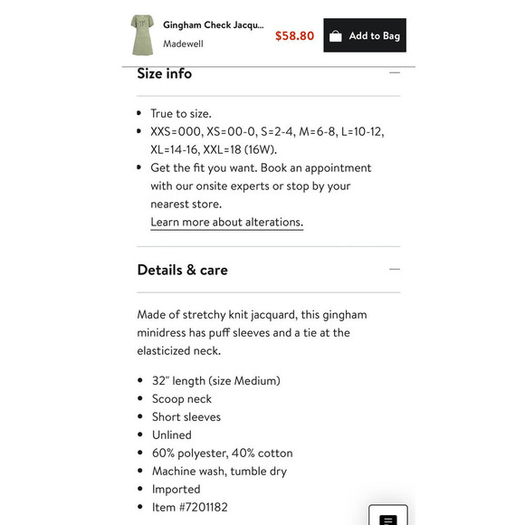 Madewell Jacquard Puff-Sleeve  Mini Dress Gingham Check - Picture 12 of 12